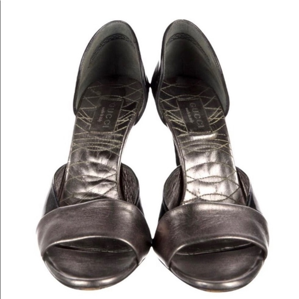 Gucci Patent Leather Colorblock Pattern D’Orsay Pumps Black and Silver - 7.5